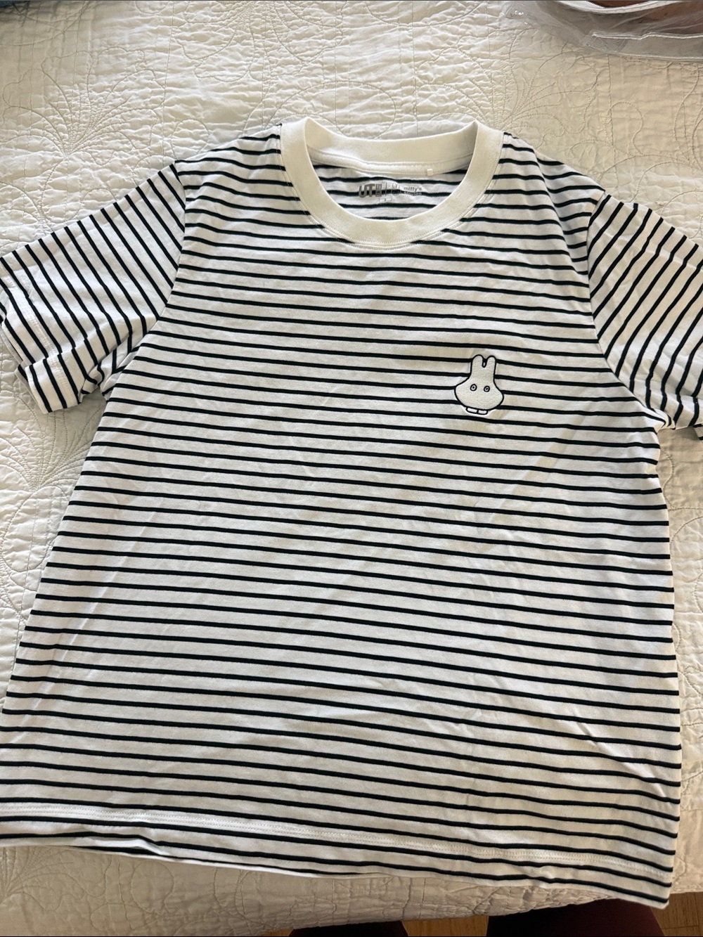 Uniqlo Black & White Striped Tee with Bunny Motif